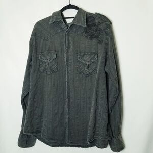 Ely 1878 Size XL  Factory Faded Embroidered‎  Black Pearl Snaps Oversized